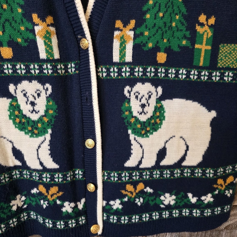 Southern Lady Sweater Women's Navy Blue Holiday Print Polar Bears Christmas Vest - Picture 3 of 6